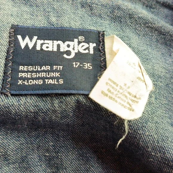 Vintage Wrangler Denim Western Shirt Pearl Snaps Men's 17 L/XL